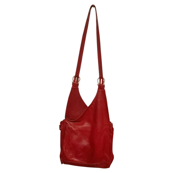ATELIER V CUIR Luxury Red Leather Shoulder Bag, handtooled & painted peppers - Picture 4 of 12
